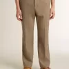Pantaloni croiți din amestec de in de culoare nisipiu, cu model chevron