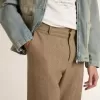 Pantaloni croiți din amestec de in de culoare nisipiu, cu model chevron