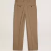 Pantaloni croiți din amestec de in de culoare nisipiu, cu model chevron