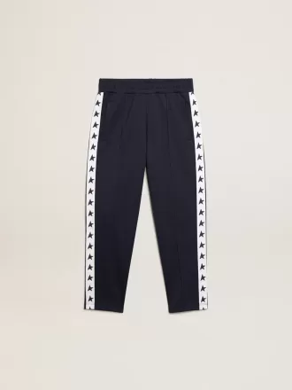 Pantaloni de jogging albastru închis cu dungă albă și stele contrastante