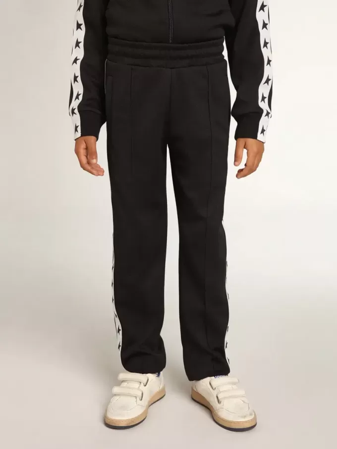 Pantaloni de jogging albastru închis cu dungă albă și stele contrastante Pantaloni de jogging albastru închis cu dungă albă și stele contrastante
