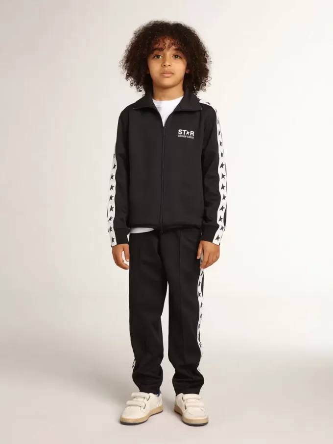 Pantaloni de jogging albastru închis cu dungă albă și stele contrastante Pantaloni de jogging albastru închis cu dungă albă și stele contrastante