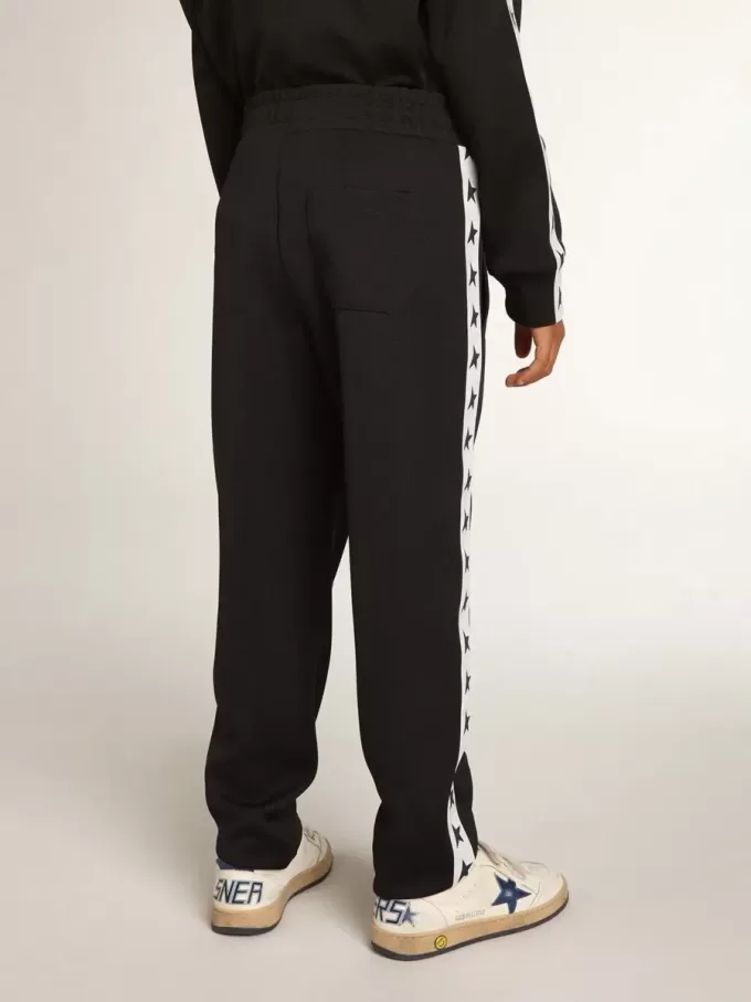 Pantaloni de jogging albastru închis cu dungă albă și stele contrastante Pantaloni de jogging albastru închis cu dungă albă și stele contrastante