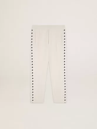 Pantaloni de jogging albi pentru bărbați, cu stele negre pe laterale