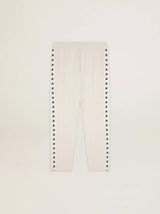 Pantaloni de jogging albi pentru bărbați, cu stele negre pe laterale Pantaloni de jogging albi pentru bărbați, cu stele negre pe laterale