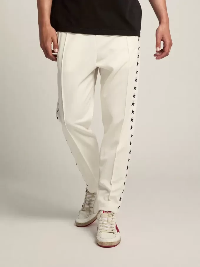 Pantaloni de jogging albi pentru bărbați, cu stele negre pe laterale Pantaloni de jogging albi pentru bărbați, cu stele negre pe laterale