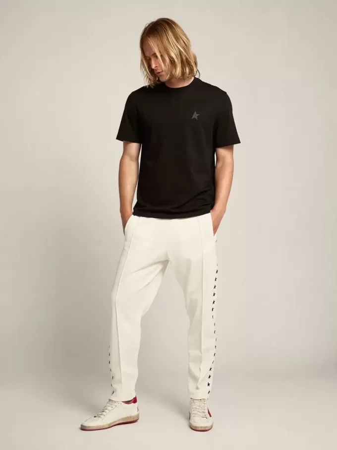 Pantaloni de jogging albi pentru bărbați, cu stele negre pe laterale Pantaloni de jogging albi pentru bărbați, cu stele negre pe laterale
