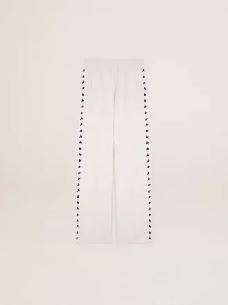 Pantaloni de jogging albi pentru femei, cu stele pe laterale