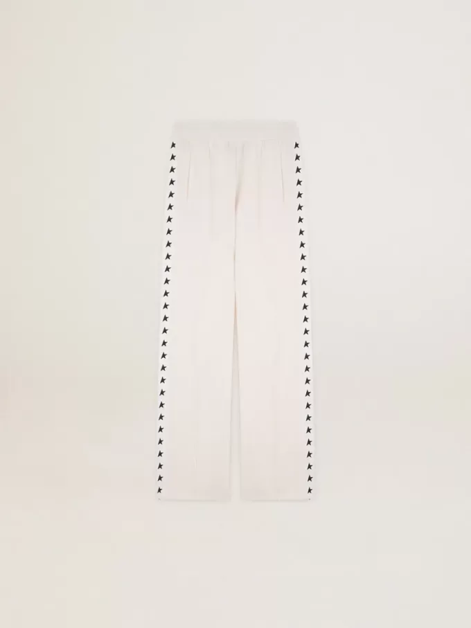 Pantaloni de jogging albi pentru femei, cu stele pe laterale Pantaloni de jogging albi pentru femei, cu stele pe laterale