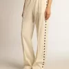 Pantaloni de jogging albi pentru femei, cu stele pe laterale Pantaloni de jogging albi pentru femei, cu stele pe laterale