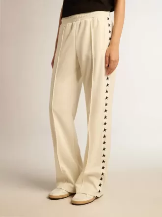 Pantaloni de jogging albi pentru femei, cu stele pe laterale