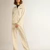 Pantaloni de jogging albi pentru femei, cu stele pe laterale Pantaloni de jogging albi pentru femei, cu stele pe laterale