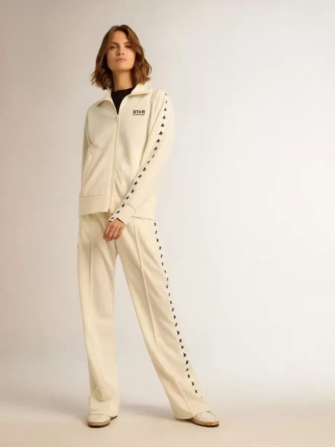 Pantaloni de jogging albi pentru femei, cu stele pe laterale Pantaloni de jogging albi pentru femei, cu stele pe laterale