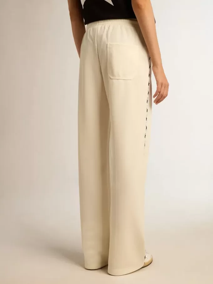 Pantaloni de jogging albi pentru femei, cu stele pe laterale Pantaloni de jogging albi pentru femei, cu stele pe laterale