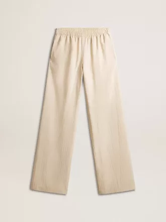 Pantaloni de jogging din mătase și viscoză bej deschis pentru femei