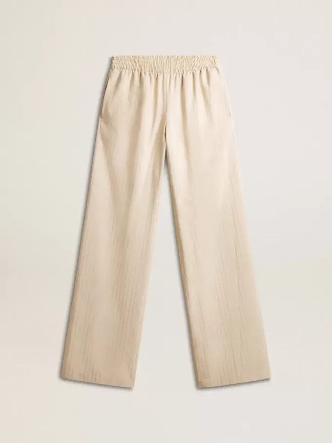 Pantaloni de jogging din mătase și viscoză bej deschis pentru femei Pantaloni de jogging din mătase și viscoză bej deschis pentru femei