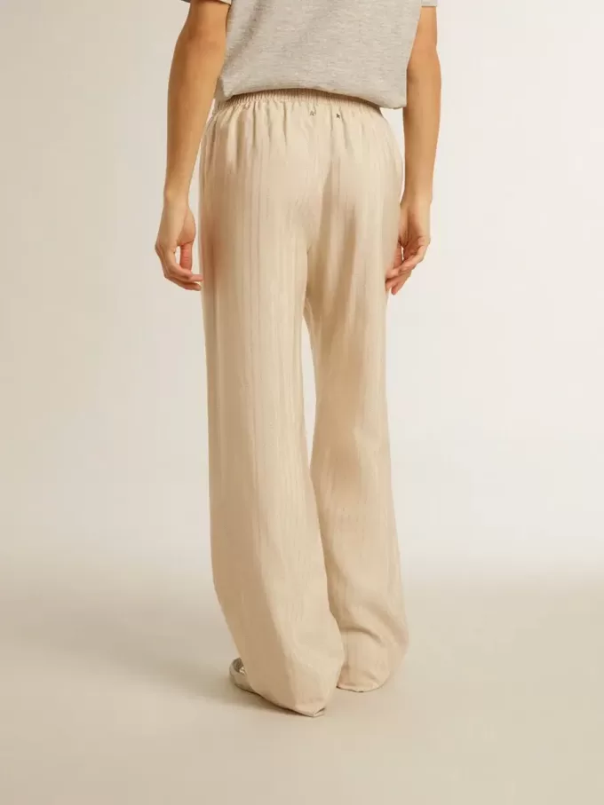 Pantaloni de jogging din mătase și viscoză bej deschis pentru femei Pantaloni de jogging din mătase și viscoză bej deschis pentru femei