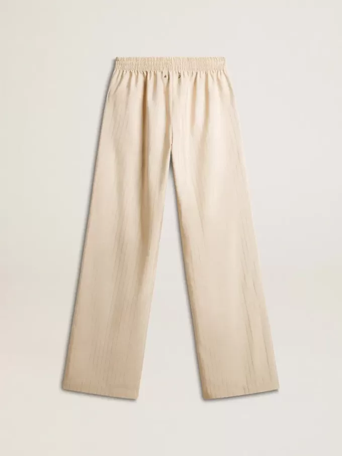 Pantaloni de jogging din mătase și viscoză bej deschis pentru femei Pantaloni de jogging din mătase și viscoză bej deschis pentru femei