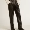 Pantaloni de jogging negri din piele nappa cu fermoar la bază Pantaloni de jogging negri din piele nappa cu fermoar la bază