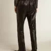 Pantaloni de jogging negri din piele nappa cu fermoar la bază Pantaloni de jogging negri din piele nappa cu fermoar la bază