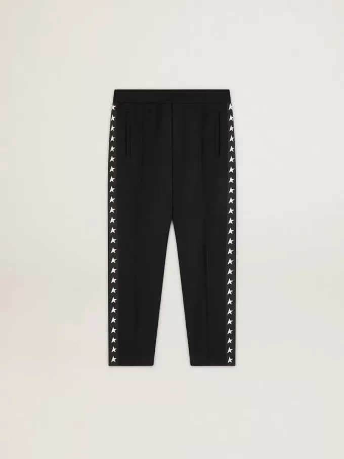 Pantaloni de jogging negri pentru bărbați, cu stele albe pe laterale Pantaloni de jogging negri pentru bărbați, cu stele albe pe laterale