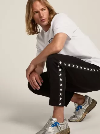 Pantaloni de jogging negri pentru bărbați, cu stele albe pe laterale