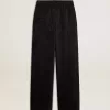 Pantaloni de jogging negri pentru femei, cu imprimeu toile de jouy ton pe ton Pantaloni de jogging negri pentru femei, cu imprimeu toile de jouy ton pe ton