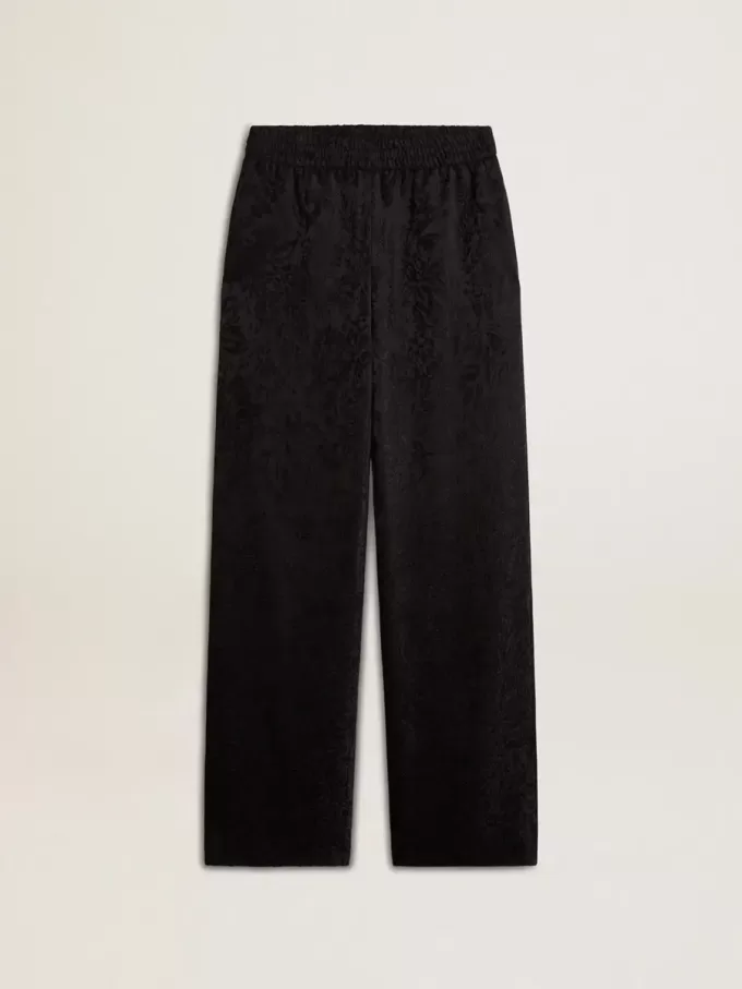Pantaloni de jogging negri pentru femei, cu imprimeu toile de jouy ton pe ton Pantaloni de jogging negri pentru femei, cu imprimeu toile de jouy ton pe ton