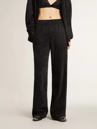 Pantaloni de jogging negri pentru femei, cu imprimeu toile de jouy ton pe ton