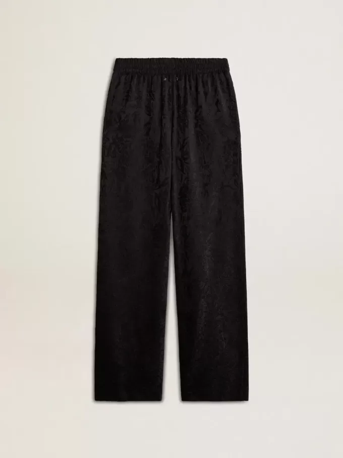 Pantaloni de jogging negri pentru femei, cu imprimeu toile de jouy ton pe ton Pantaloni de jogging negri pentru femei, cu imprimeu toile de jouy ton pe ton