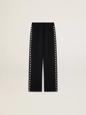 Pantaloni de jogging negri pentru femei, cu stele albe pe laterale