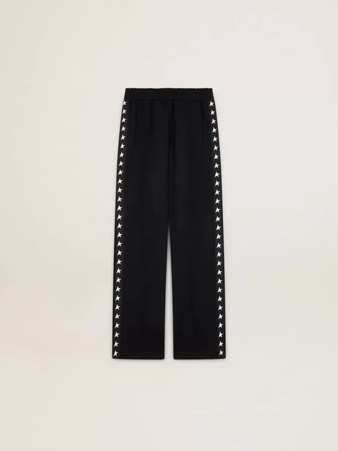 Pantaloni de jogging negri pentru femei, cu stele albe pe laterale Pantaloni de jogging negri pentru femei, cu stele albe pe laterale