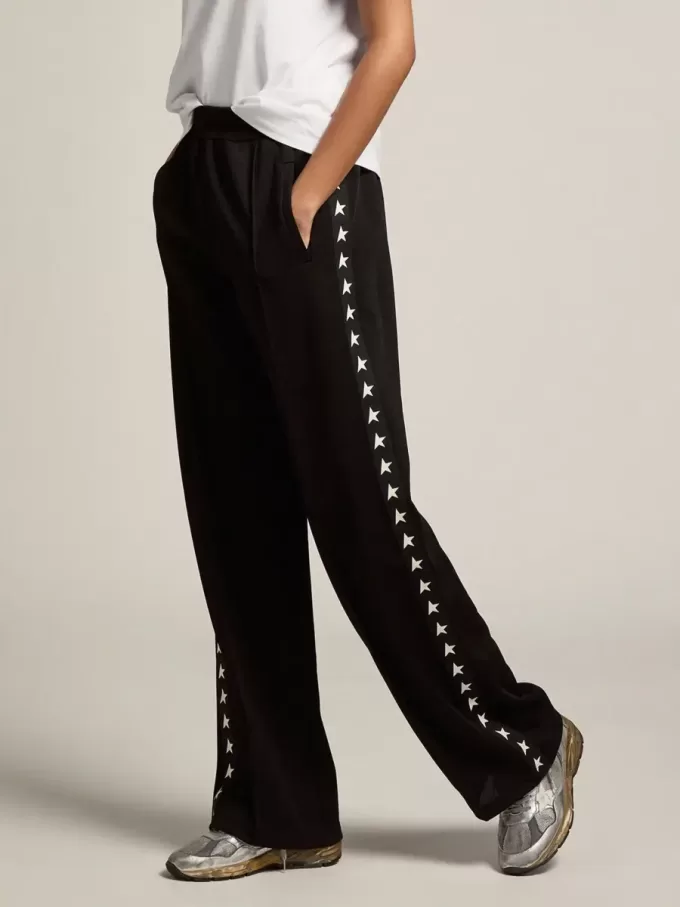 Pantaloni de jogging negri pentru femei, cu stele albe pe laterale Pantaloni de jogging negri pentru femei, cu stele albe pe laterale