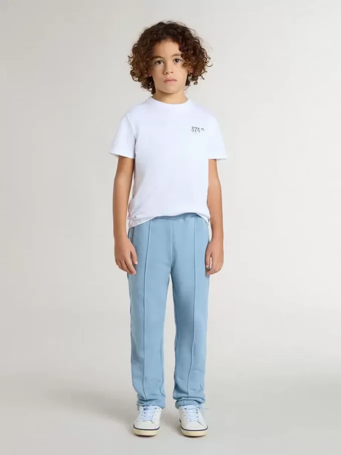 Pantaloni de jogging pentru băieți, de culoare albastru deschis, cu imprimeu Pantaloni de jogging pentru băieți, de culoare albastru deschis, cu imprimeu