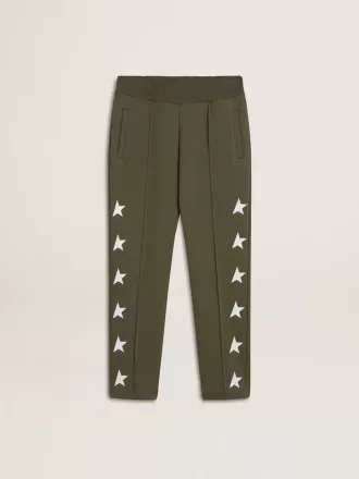 Pantaloni de jogging pentru băieți, de culoare verde militar, cu stele albe