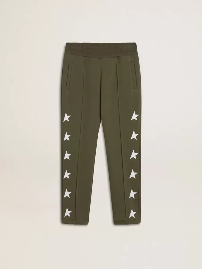 Pantaloni de jogging pentru băieți, de culoare verde militar, cu stele albe Pantaloni de jogging pentru băieți, de culoare verde militar, cu stele albe