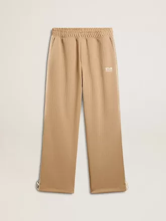 Pantaloni de jogging pentru bărbați, de culoare bej deschis, cu logo alb