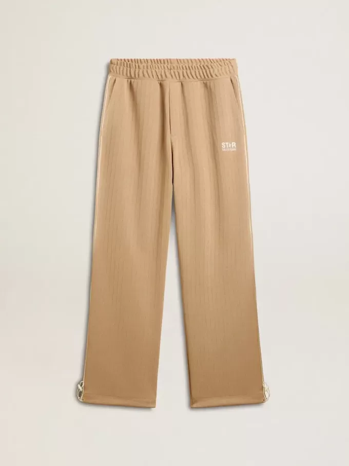 Pantaloni de jogging pentru bărbați, de culoare bej deschis, cu logo alb Pantaloni de jogging pentru bărbați, de culoare bej deschis, cu logo alb