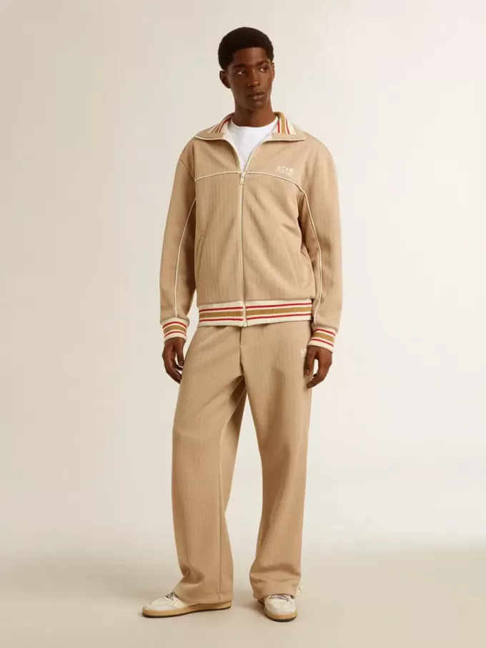 Pantaloni de jogging pentru bărbați, de culoare bej deschis, cu logo alb Pantaloni de jogging pentru bărbați, de culoare bej deschis, cu logo alb