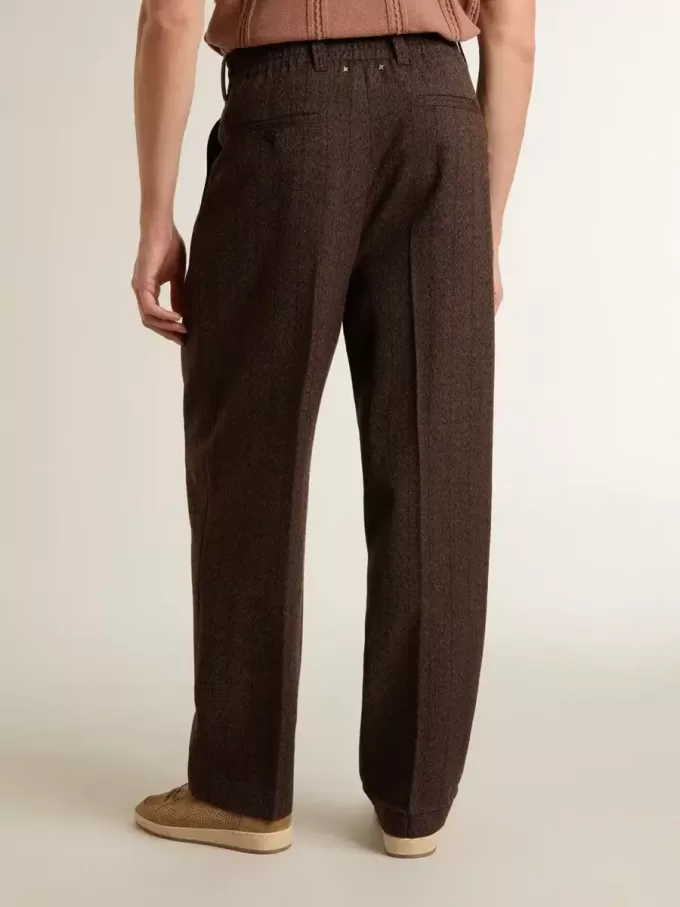 Pantaloni de jogging pentru bărbați din lână maro închis cu model cu dungi subțiri Pantaloni de jogging pentru bărbați din lână maro închis cu model cu dungi subțiri