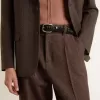 Pantaloni de jogging pentru bărbați din lână maro închis cu model cu dungi subțiri Pantaloni de jogging pentru bărbați din lână maro închis cu model cu dungi subțiri