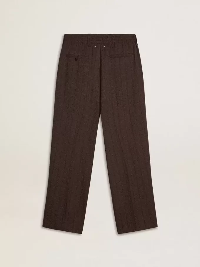 Pantaloni de jogging pentru bărbați din lână maro închis cu model cu dungi subțiri Pantaloni de jogging pentru bărbați din lână maro închis cu model cu dungi subțiri