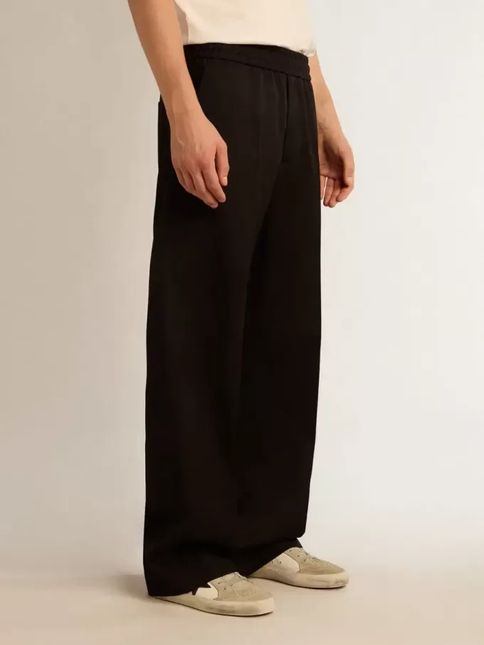 Pantaloni de jogging pentru bărbați din lână neagră Pantaloni de jogging pentru bărbați din lână neagră