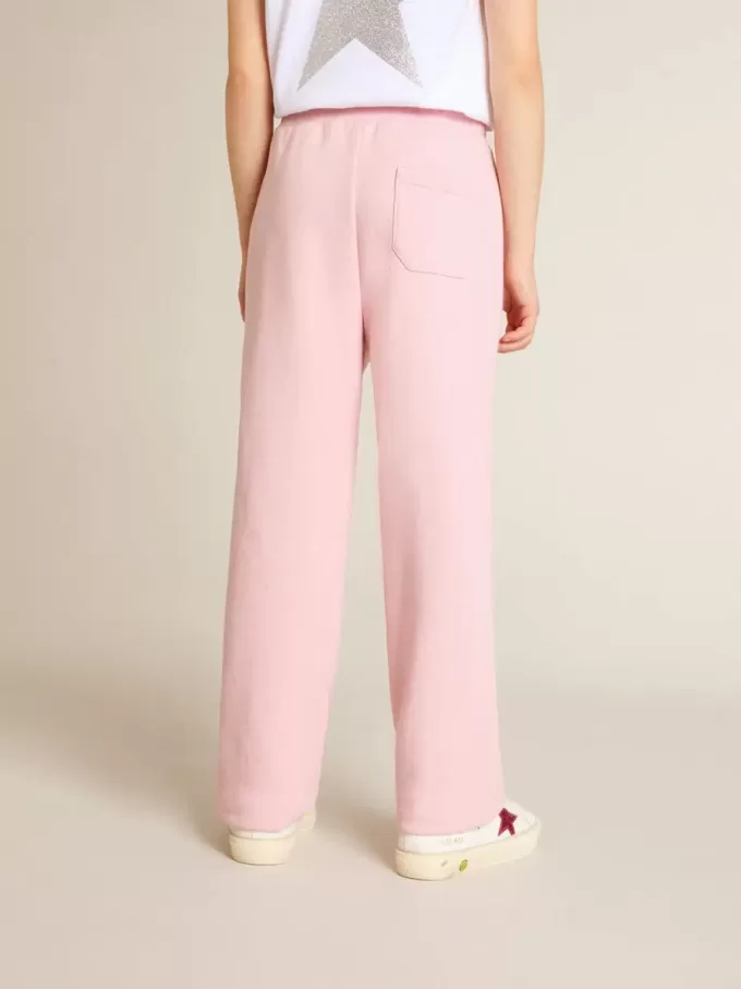 Pantaloni de jogging roz cu stea strălucitoare pe partea din față Pantaloni de jogging roz cu stea strălucitoare pe partea din față