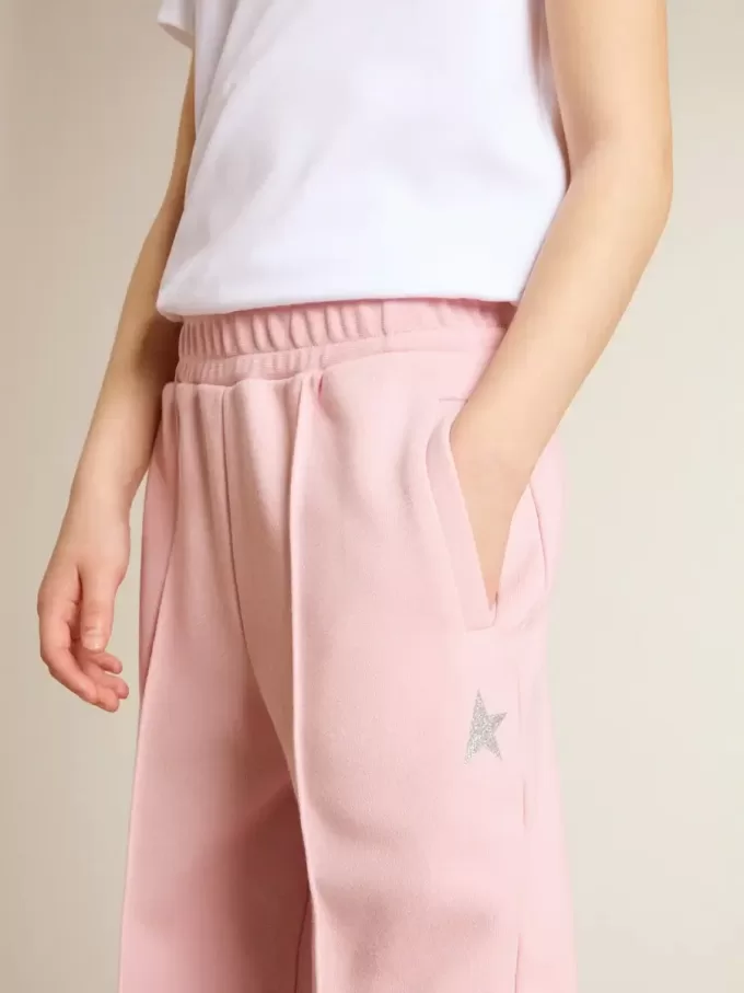 Pantaloni de jogging roz cu stea strălucitoare pe partea din față Pantaloni de jogging roz cu stea strălucitoare pe partea din față