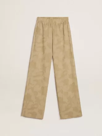 Pantaloni de pijama pentru femei din jacquard bej cu model floral
