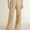 Pantaloni de pijama pentru femei din jacquard bej cu model floral
