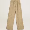 Pantaloni de pijama pentru femei din jacquard bej cu model floral