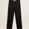Pantaloni de smoking pentru bărbați din gabardină de lână neagră Pantaloni de smoking pentru bărbați din gabardină de lână neagră