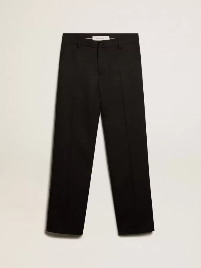 Pantaloni de smoking pentru bărbați din gabardină de lână neagră Pantaloni de smoking pentru bărbați din gabardină de lână neagră